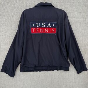 Vtg Wilson USA Tennis Jacket Full Zip Windbreaker Lightweight Coat Mens Size M